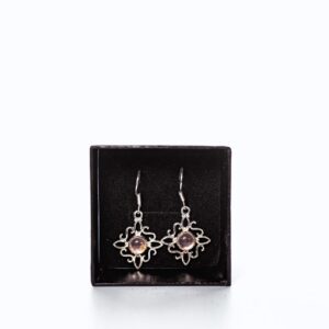 pendientes nudo de bruja plata cuarzo rosa
