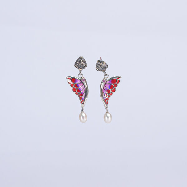 pendientes ala mariposa roja + perlas