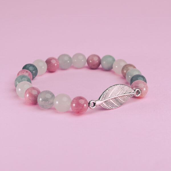 Pulsera rodonita Ágata con pluma-8mm
