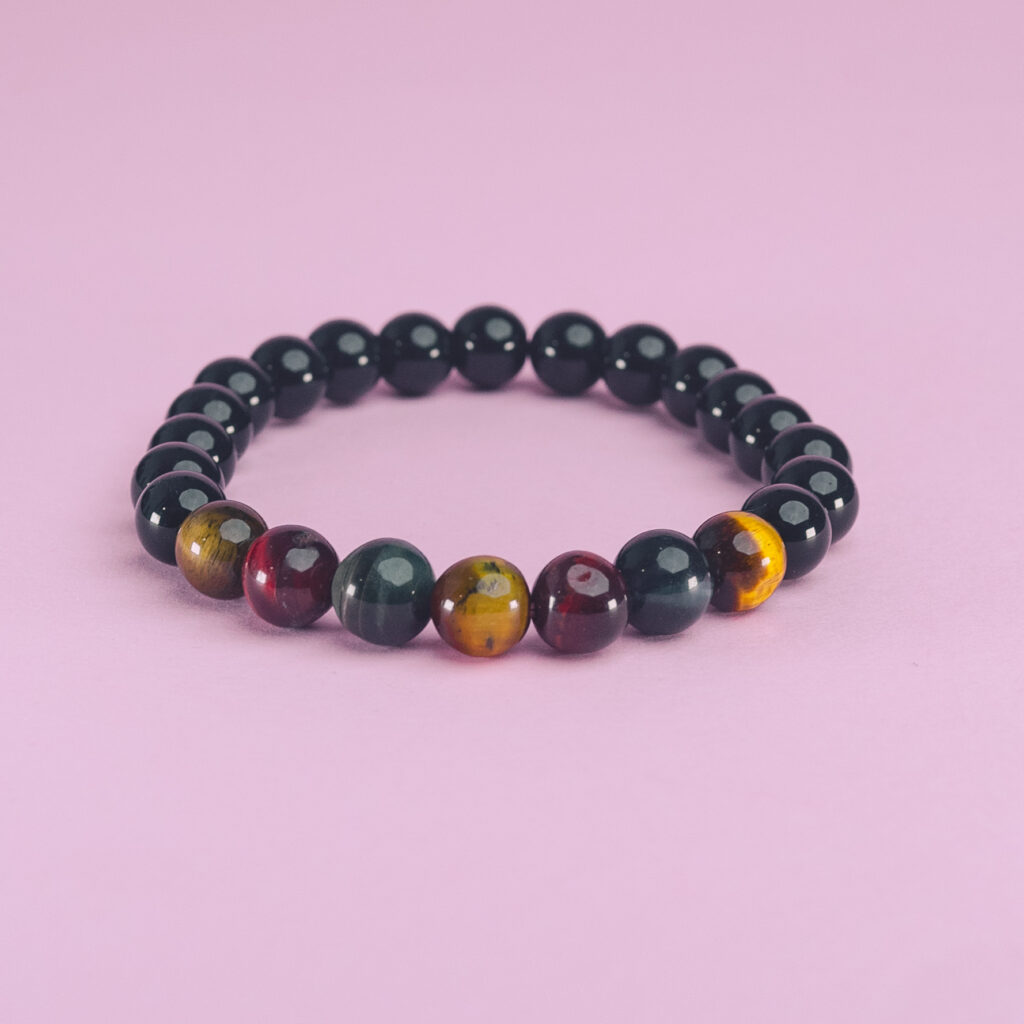 Pulsera triple ojos de tigres con ónix 8mm