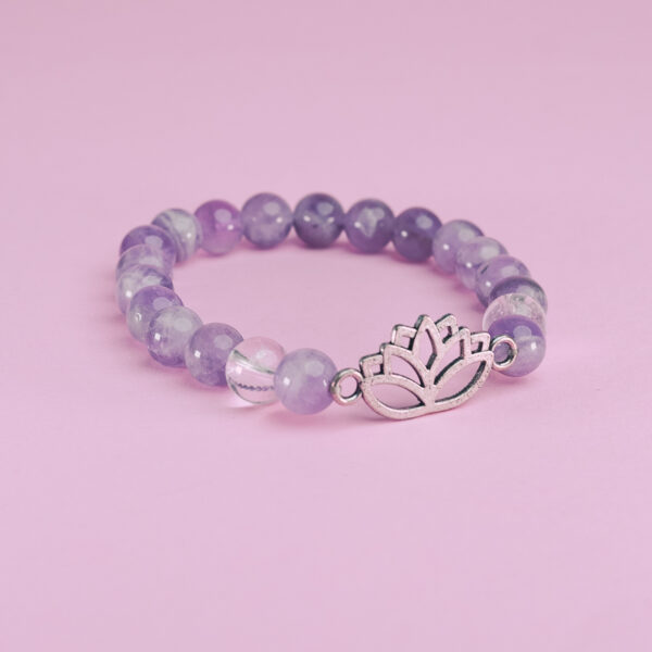 Pulsera amatista-cuarzo cristal con loto 8mm