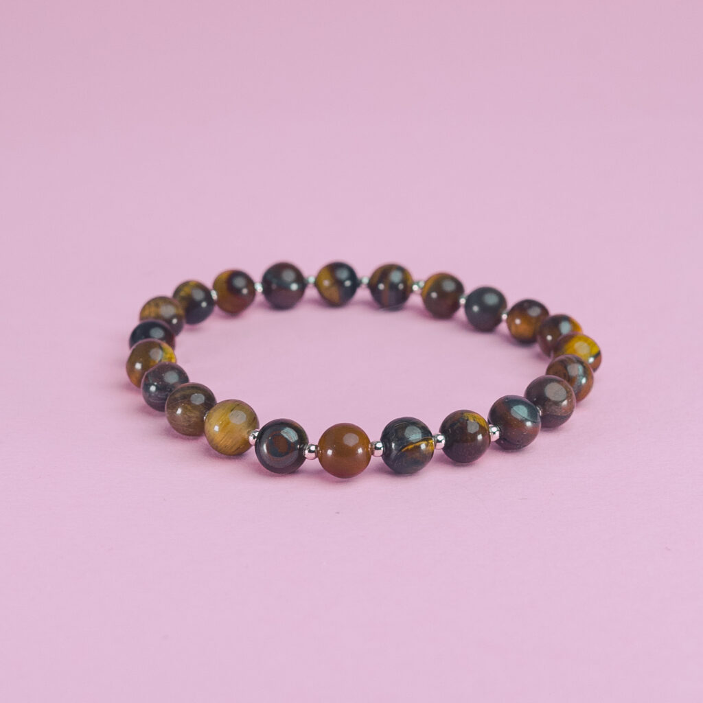 Pulsera bola ojo tigre plata