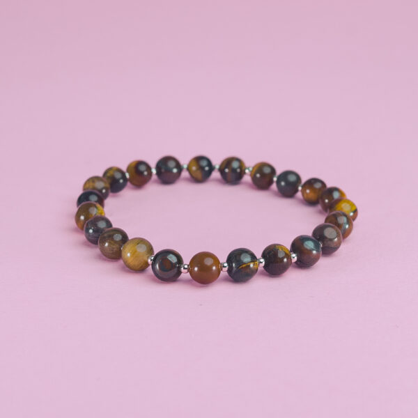 Pulsera bola ojo tigre plata