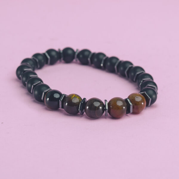 Pulsera bola 8 mm masculina shunguit + ojo de tigre
