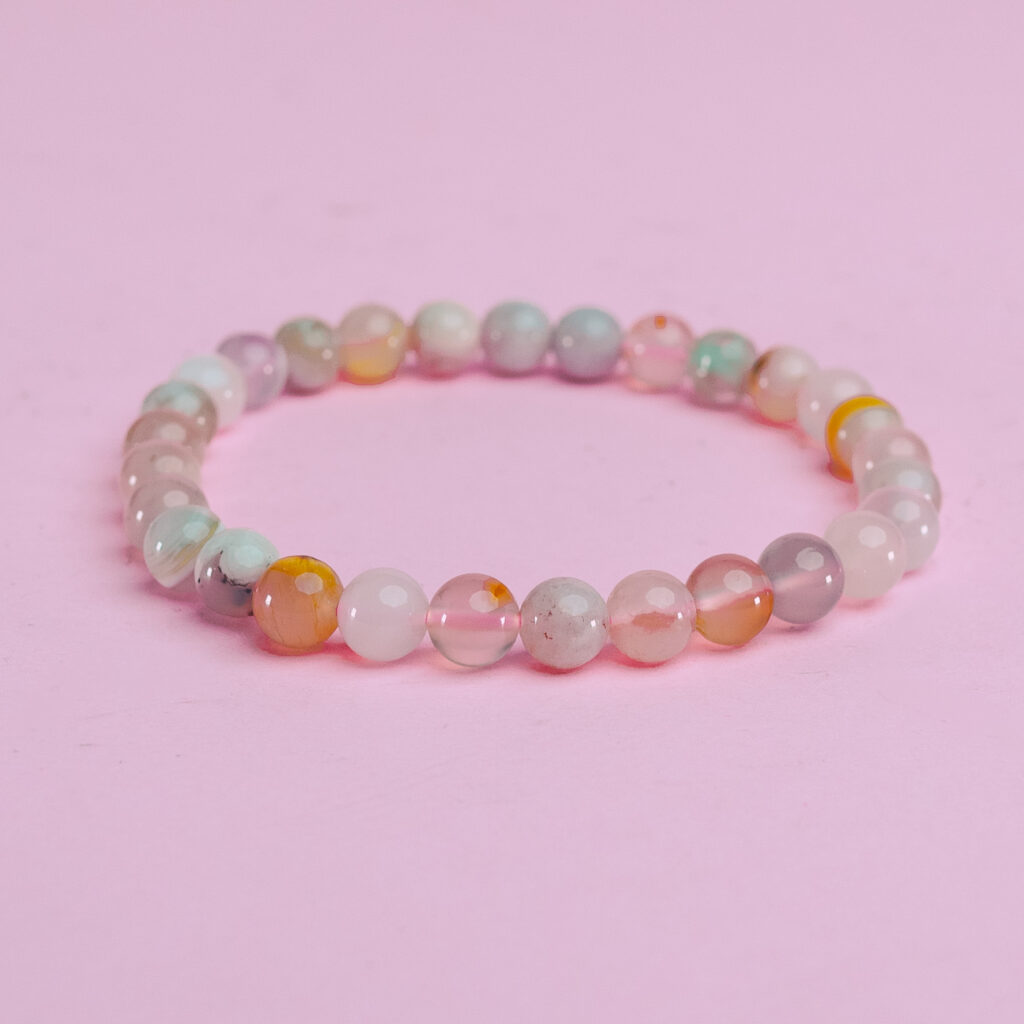 Pulsera bola 6 mm agata flor de cerezo