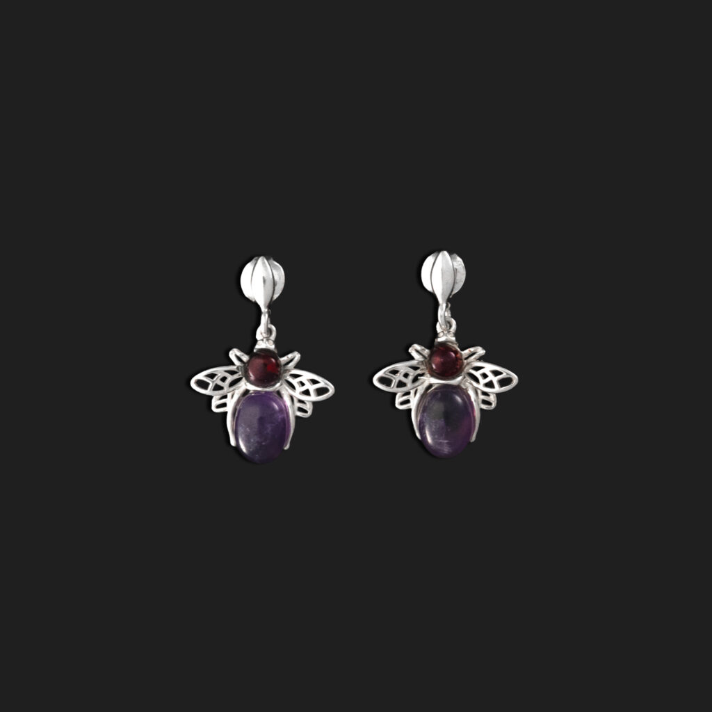 pendientes abeja amatista y granate
