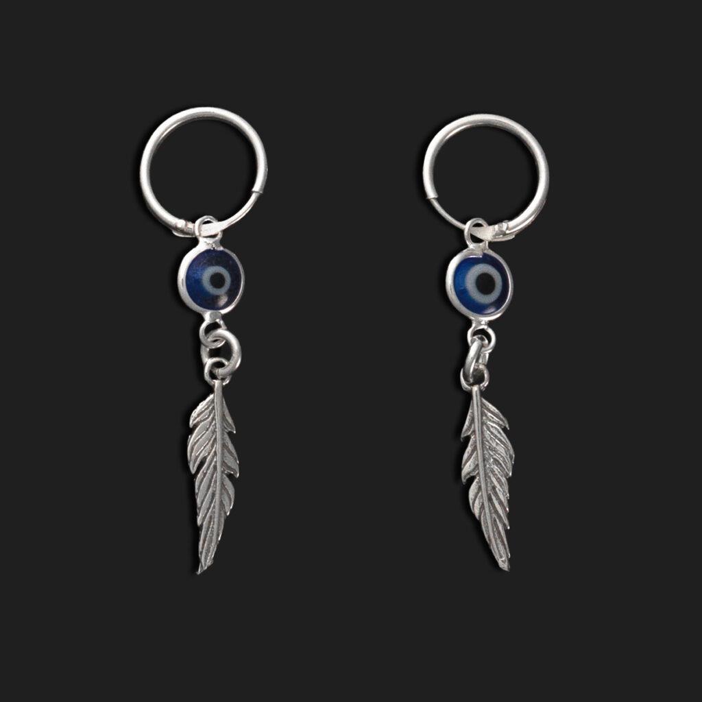 pendientes ojo turco con pluma
