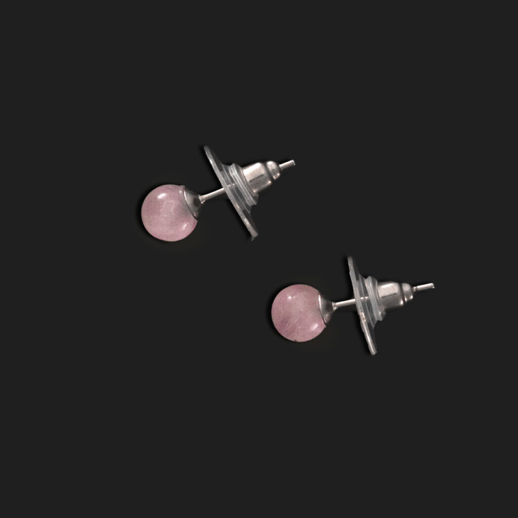 pendiente bola mineral 6 mm cuarzo rosa