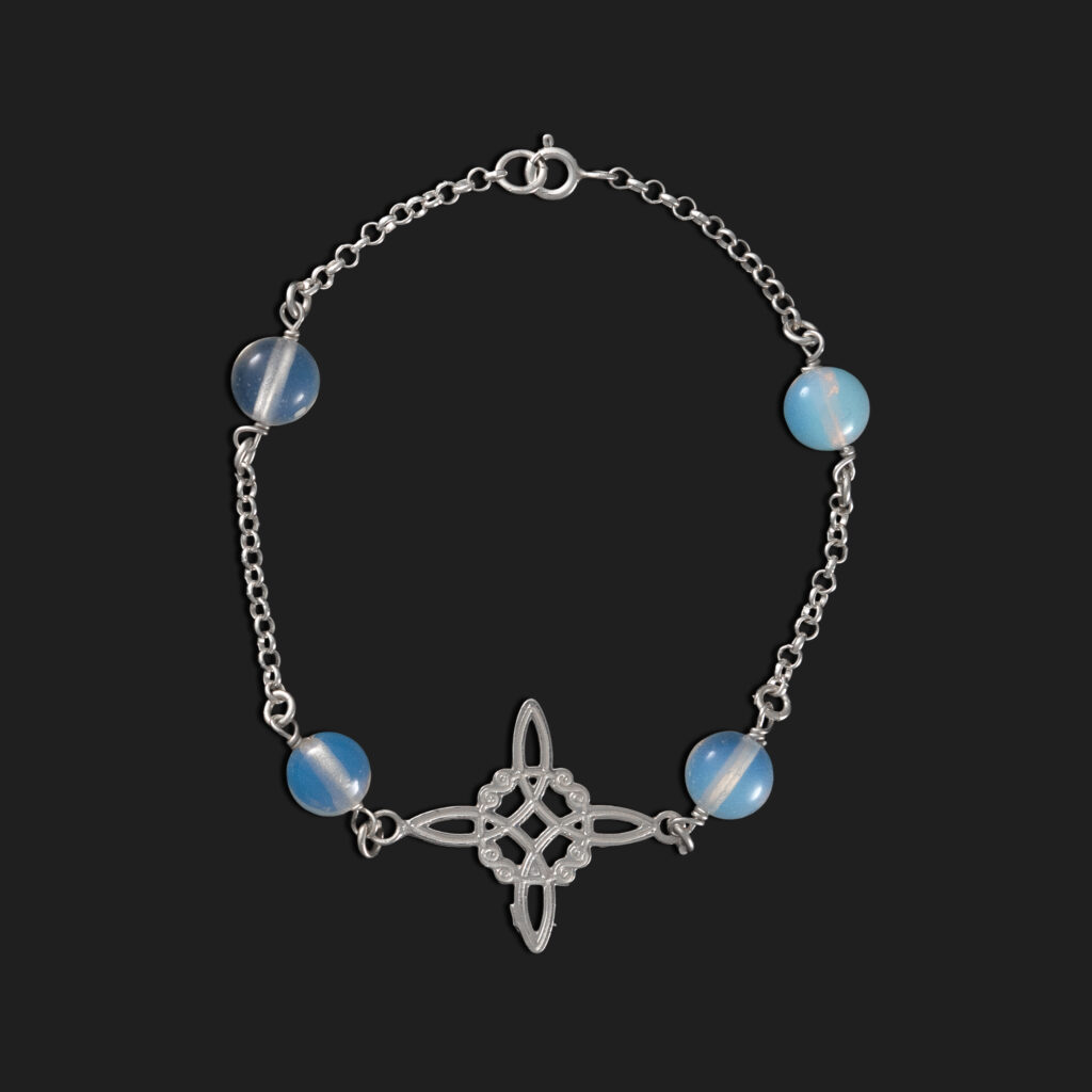 pulsera plata nudo de bruja y opalina activada