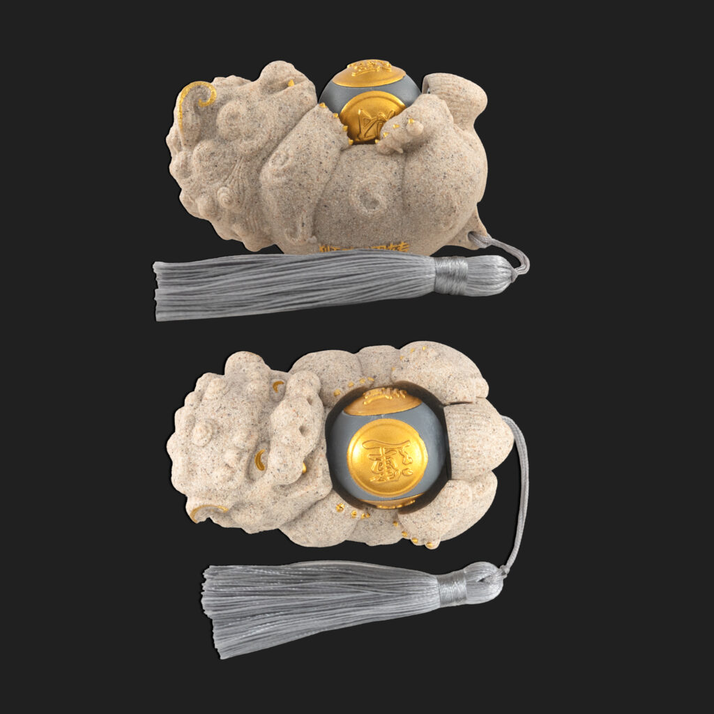 León de la Fortuna en piedra con bola giratoria