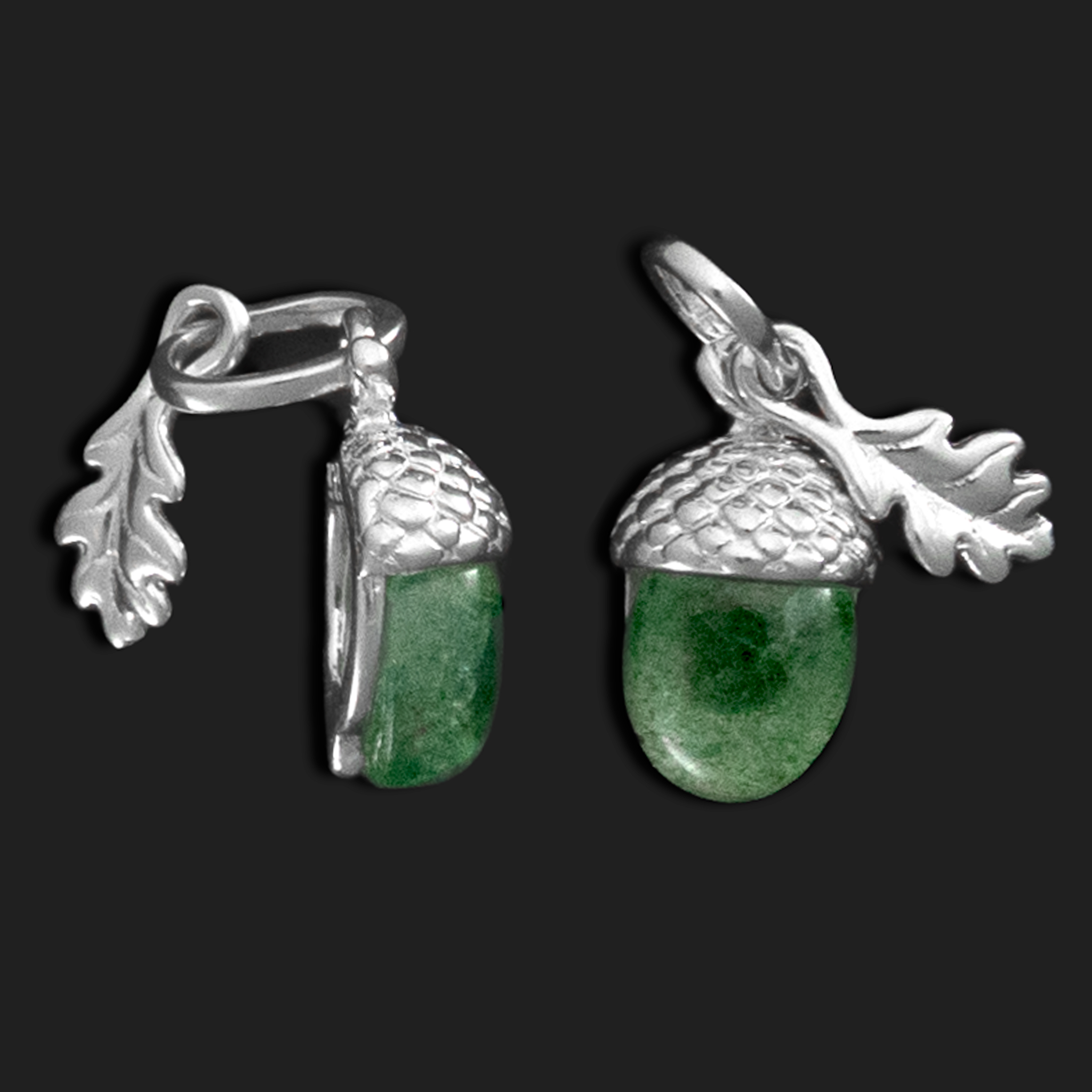 Talismán Bellota de Plata con Cuarzo Verde