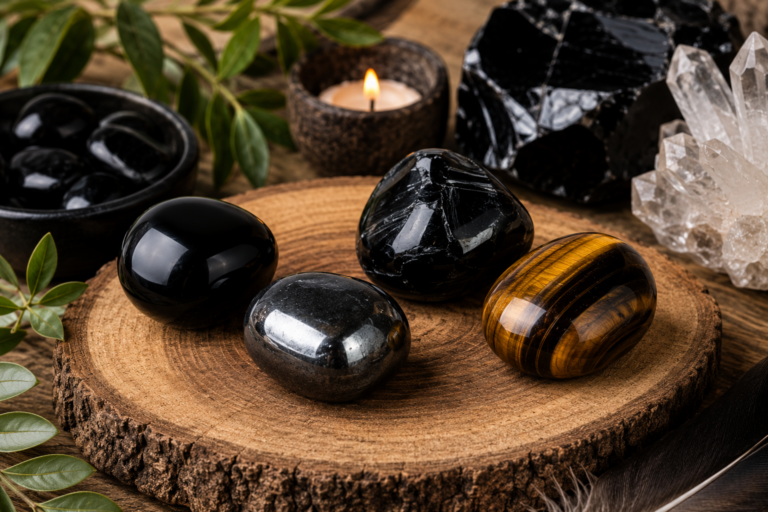 Minerales de protección: rodados de ojo de tigre, ónix, hematite y obsidiana