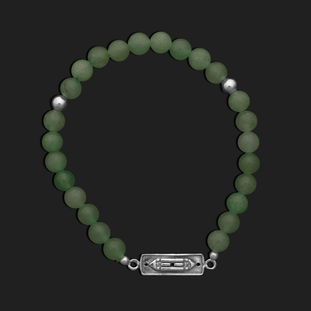Pulsera Atlante con cuarzo verde y plata elastica
