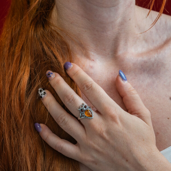 Anillo justable búho de ámbar - Imagen 2