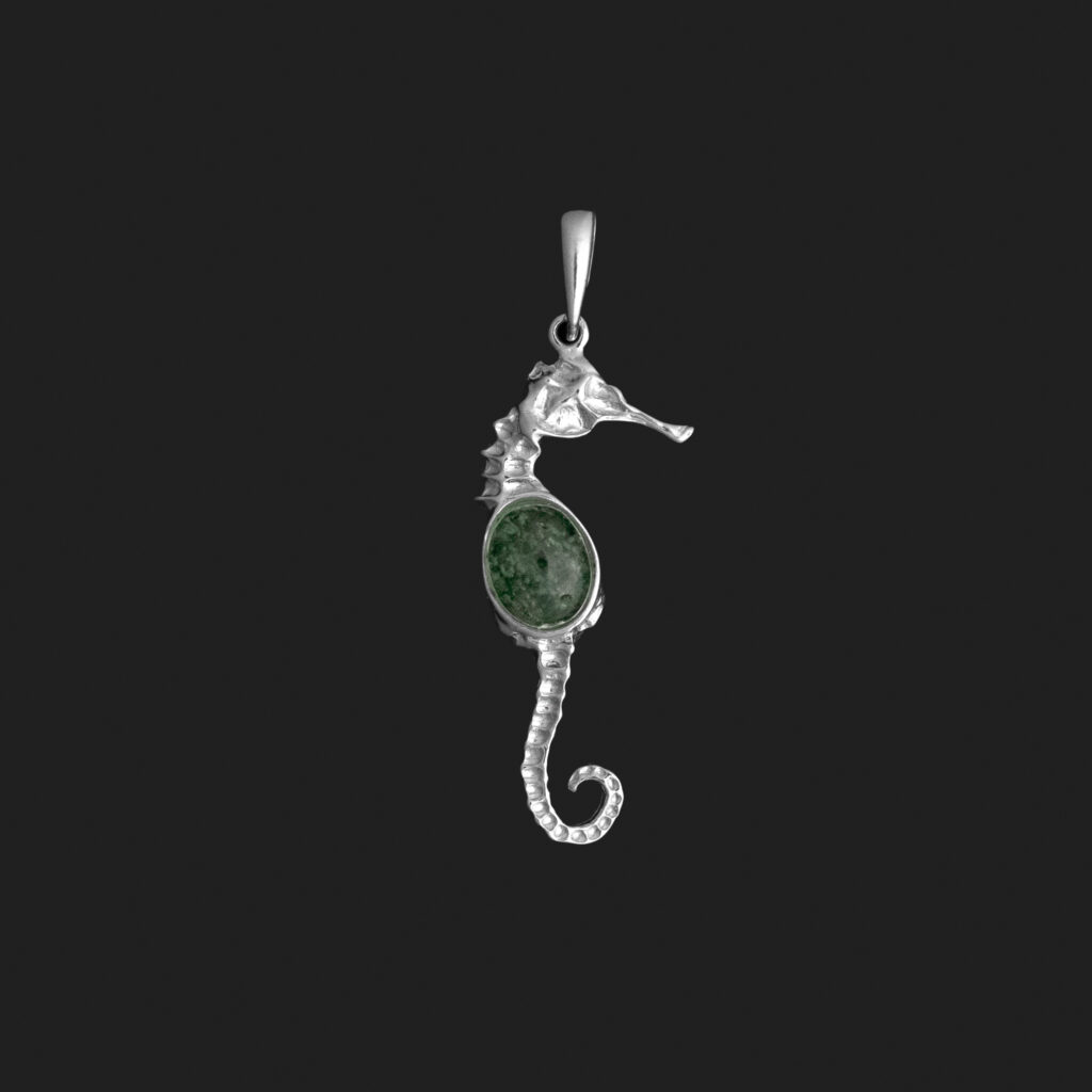 Colgante caballito de mar cuarzo verde 5 cm