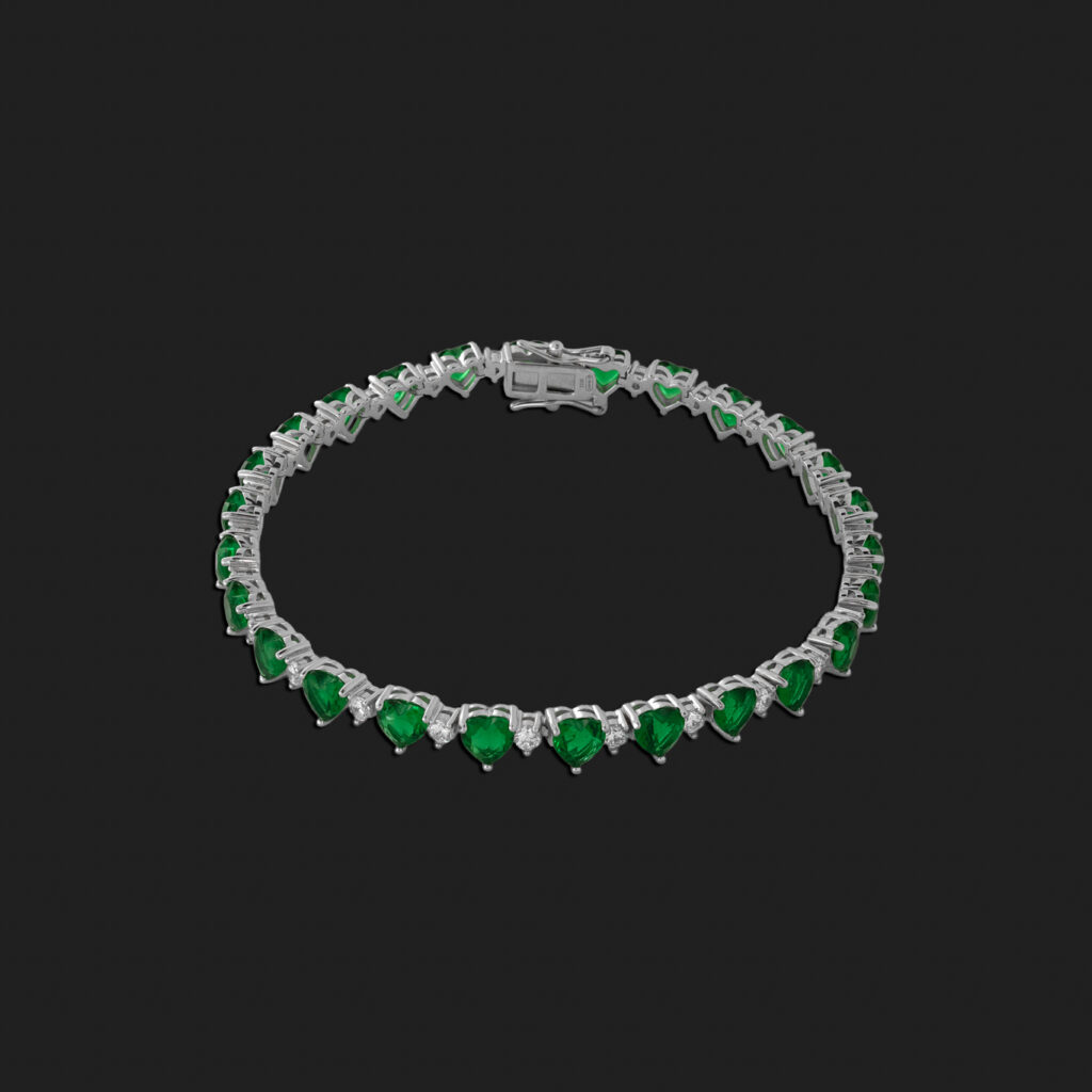pulsera corazones verdes con moisanita 20 cm