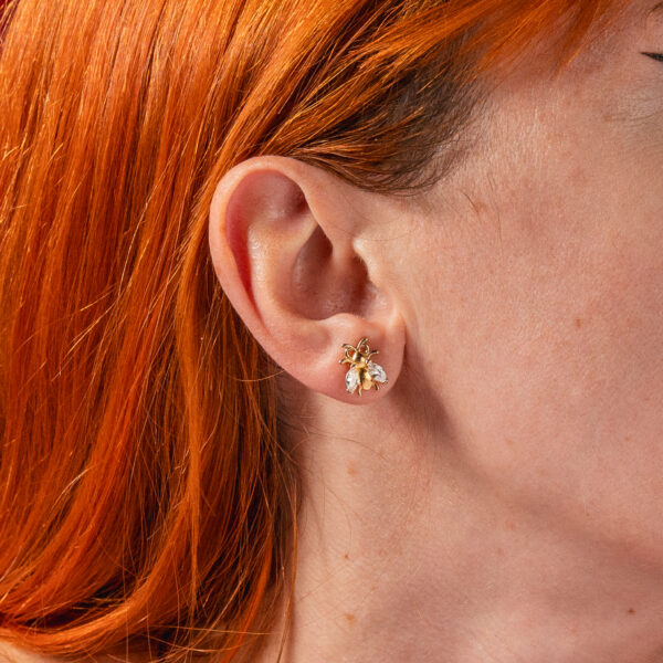 pendientes escarabajo de suerte plata y oro 18 k - Imagen 2