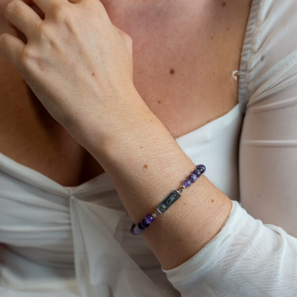 pulsera atlante plata de ley con amatista elastica - Imagen 2