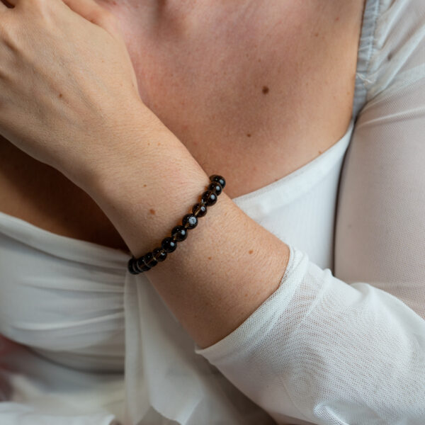 Pulsera bola 8 mm cuarzo ahumado - Imagen 2